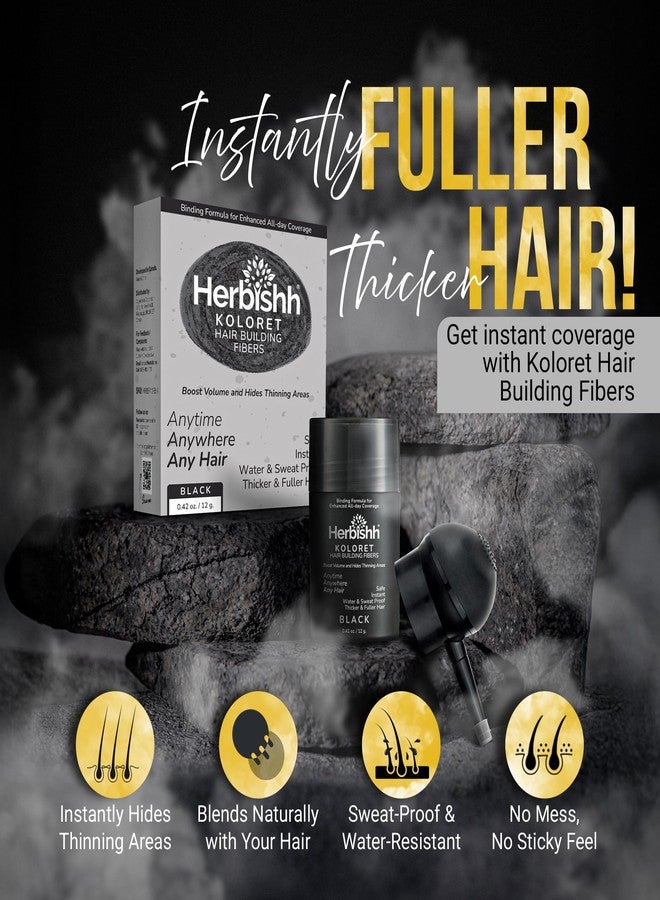 Herbishh Koloret Hair Building Fibers – Black Powder for Thinning Hair, Instant Bald Spot Cover Up & Scalp Concealer – Sweat-Proof & Water-Resistant Hair Thickening Fibers for Men & Women, 12g - Image 2